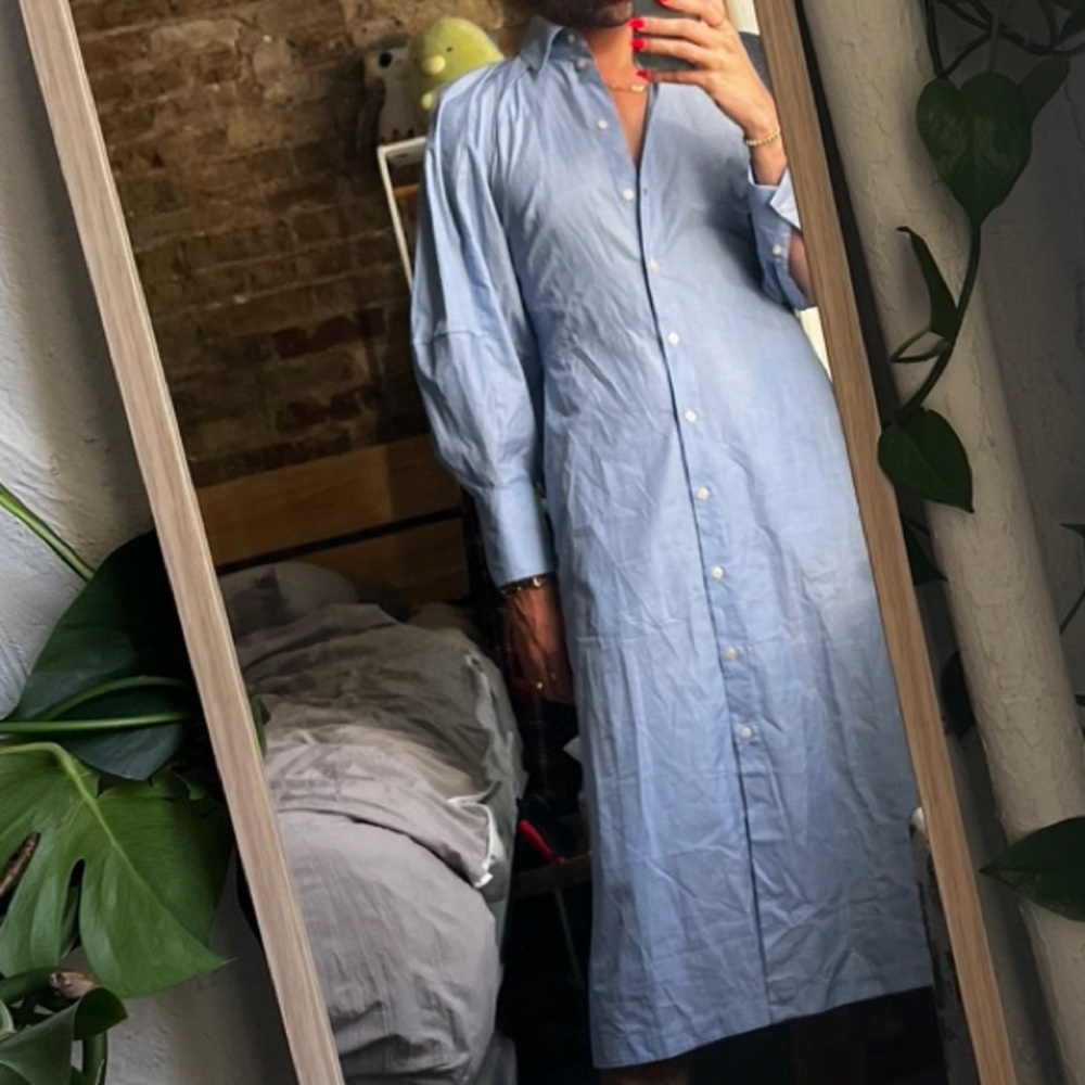 COS Blue Shirt Dress Puffy Sleeve Women Size 8